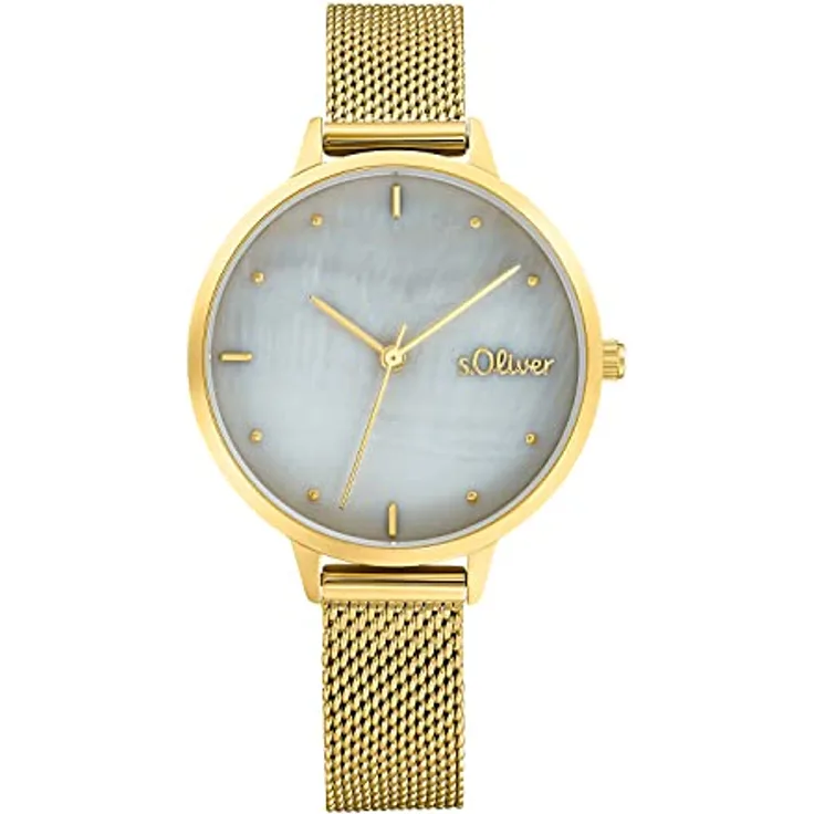 s.Oliver Damen Quarz Armbanduhr aus Edelstahl mit Metall Band in goldfarben - 2033512