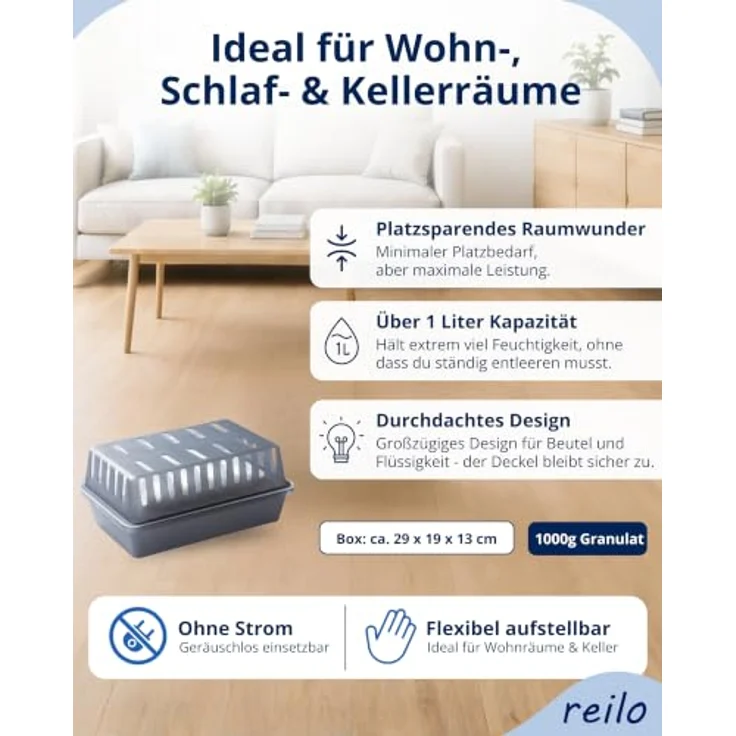 reilo Luftentfeuchter Nachfüllpack 3x 1 kg Vliesbeutel, geruchloser Raumentfeuchter ohne Strom für Schlafzimmer & Keller, effektive Schimmelprävention – Bild 5
