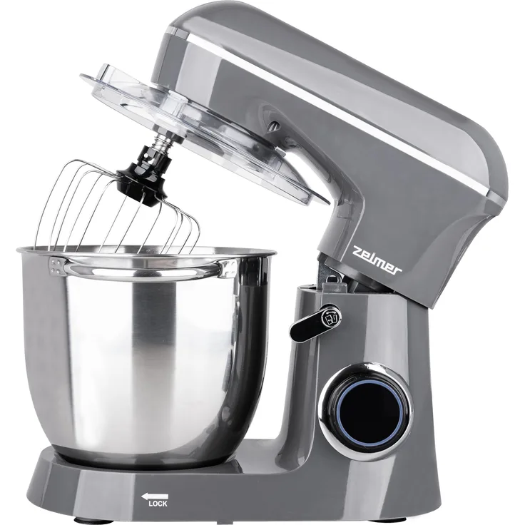 Zelmer ZKR1310G, Handmixer mit 1300 W Leistung, 10 Geschwindigkeitsstufen, 2 Edelstahl- und Kunststoffschüsseln, Grau