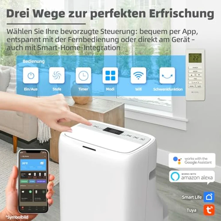 Be Cool Mobiles Klimagerät 4-in-1, 16.000 BTU/h mit Heizfunktion, WIFI, Fernbedienung und LCD-Display, Weiß, für Räume bis 58 m² – Bild 3