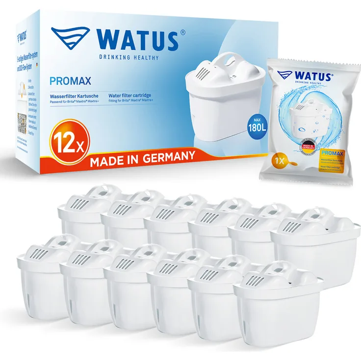 WATUS Wasserfilter Ersatz für Brita-Kannen, Kompatibel mit Brita Maxtra+, Marella, Marella XL, Marella Cool, Style, Style XL Kannenserie -12er Pack, BPA-frei
