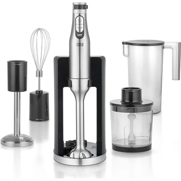 LEBENLANG Premium 1200W Stabmixer Set, 5in1 inklusive Zubehör & Spritzschutz, stufenlos verstellbar mit Turbo-Modus, Edelstahl, Mixstab zum Pürieren von Saucen, Smoothies, Babybrei und mehr