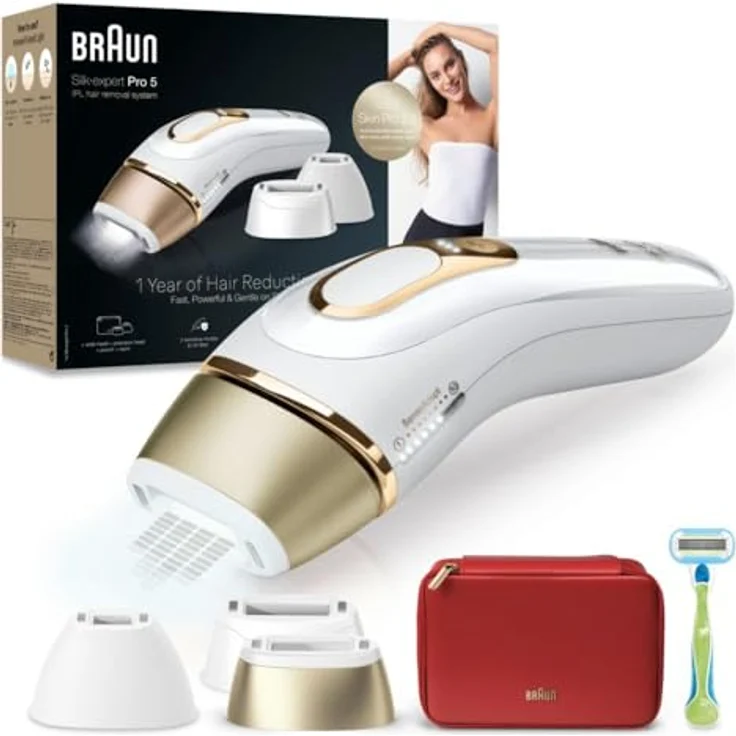 Braun IPL Silk Expert Pro 5 Haarentfernungsgerät Damen/Herren, 3 Aufsätze, sichtbare Haarentfernung, Designed In Germany, Venus Rasierer, Alternative zu Laser Haarentfernung, PL5262, weiß/gold – Bild 1