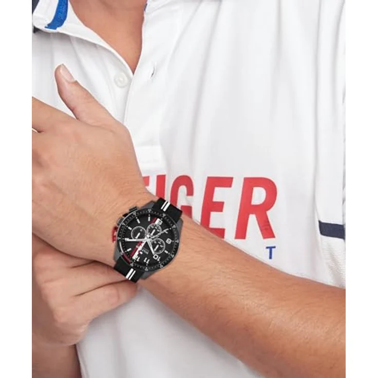 Tommy Hilfiger Chronograph Quarz Uhr für Herren, Schwarzes Silikonarmband mit 46-mm-Gehäuse und 5 ATM Wasserdichtigkeit - 1792168 – Bild 4
