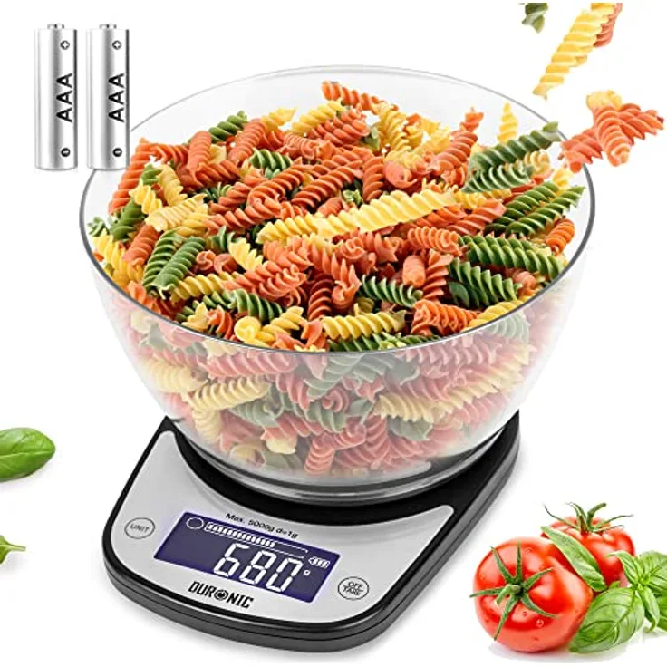 Duronic KS5000 BK/CR Küchenwaage | 5 kg Digitalwaage oval mit 2,5 L abnehmbarer Schüssel | 1 g grammgenau Präzision-Feinwaage | Haushaltswaage mit Tara-Funktion | Digitale Waage mit Hold-Funktion