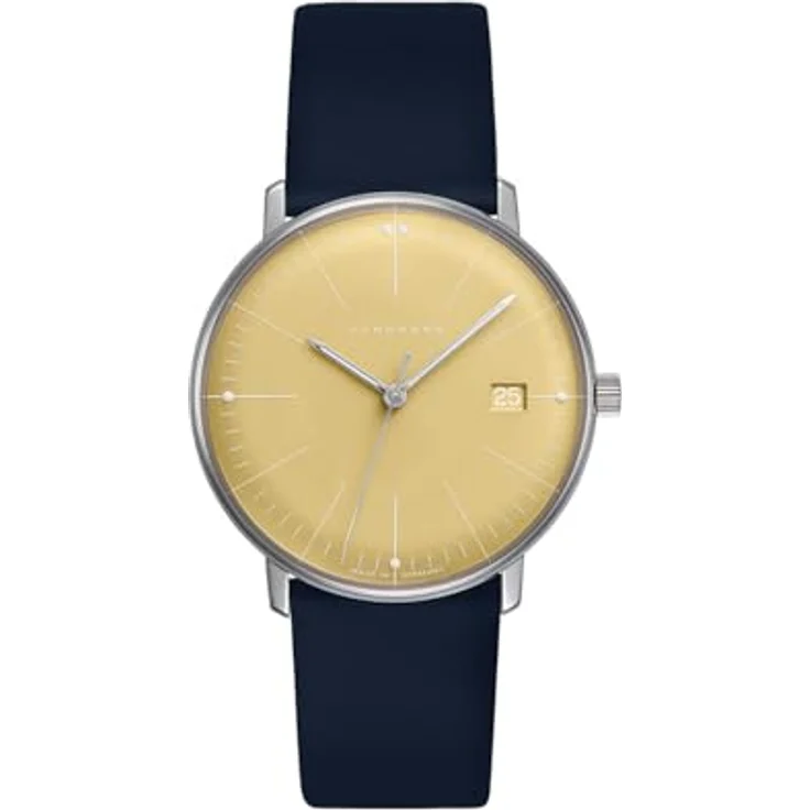 JUNGHANS max Bill Damen-Armbanduhr Quarz Dunkelblau, Lederarmband, Edelstahlgehäuse, Antireflex-Saphirglas, analoges Zifferblatt – Bild 1