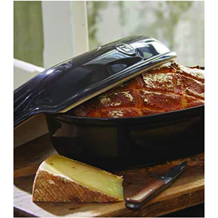 Emile Henry EH795501 Holzkohle-Brotbäcker, feuerfeste Keramik, 34,5 x 22,6 x 8,6 cm, schwarz – Bild 4