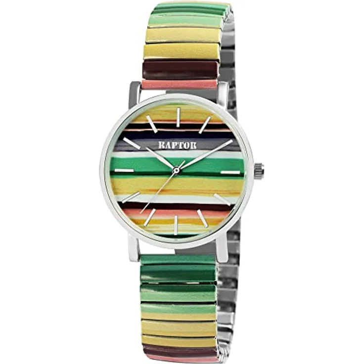 Raptor Colorful Edition Damen-Uhr Zugband Edelstahl Motiv Bunt Print Analog Quarz (grün/gelb) - Raptor Damenarmbanduhr mit hochwertigem Quarzuhrwerk und kunstvollem Design - Preisvergleich