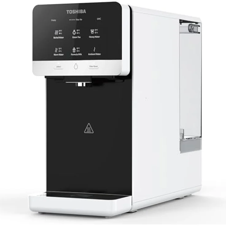 Toshiba Auftisch Osmoseanlage, Wasserfilter für Trinkwasser mit 5-in-1 Filter, UV-Sterilisation, NSF-zertifiziert, Heißwasserspender, weiß – Bild 2