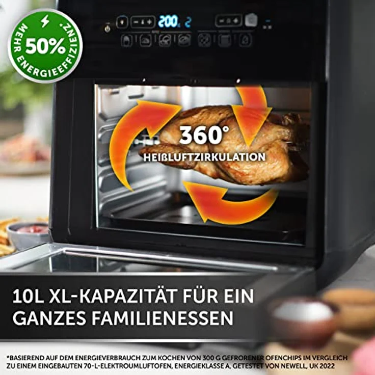 Breville Halo-Heißluftfritteuse mit Grillfunktion | digitale XXL-Heißluftfritteuse | 10 l | Frittieren, Backen & Dörren | 2.000 W | schwarz und grau [VDF127X] – Bild 2