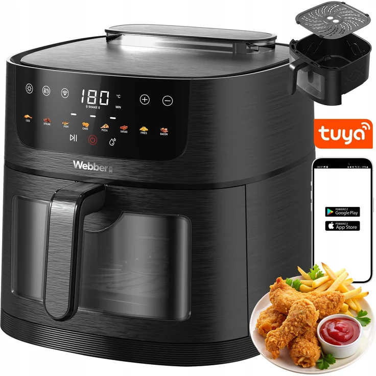 WEBBER AF800, Fettfreie Fritteuse 8L mit 1800W, WIFI und 8 Kochprogrammen