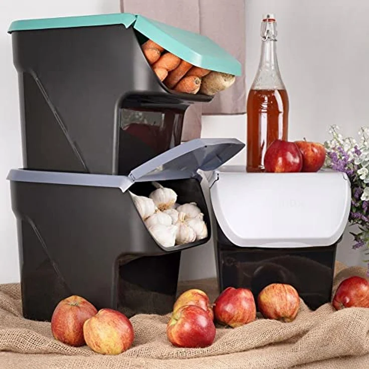 Vilde Aufbewahrungsbehälter, Frischhaltebox für Gemüse und Obst, lebensmittelecht, 13l, mit Klappe, Schwarz/Anthrazit, Made in EU – Bild 5