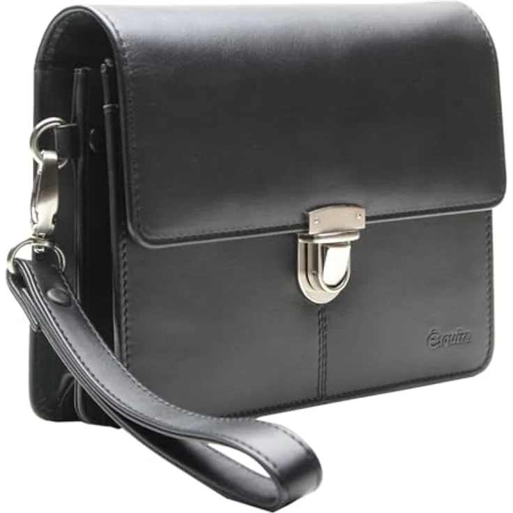 Esquire Oxford Handgelenktasche, Leder 22 cm, Schwarz – Stilvolle Handtasche für Wertsachen – Bild 2