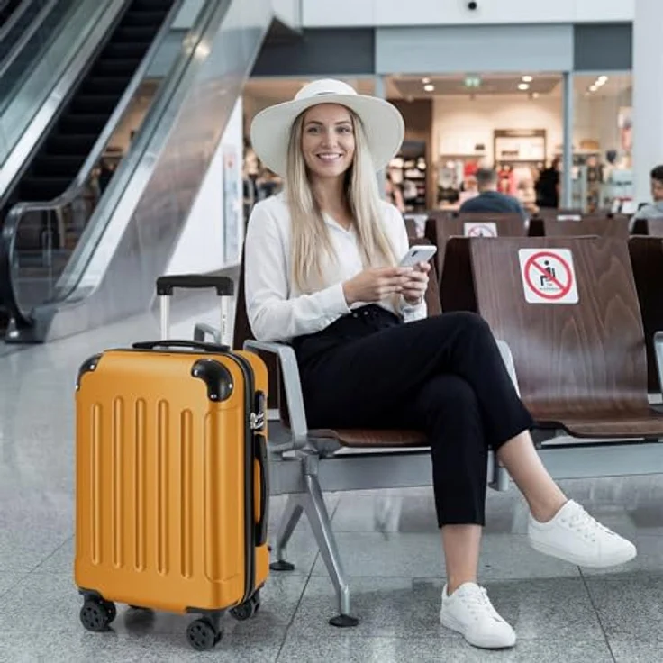 YONSLY Gepäck Suitcase Reisekoffer, Hartschalenreisekoffer mit 360° Lenkrollen, Zahlenschloss, Mehrstufiger Teleskopgriff (XL, Orange) – Bild 2