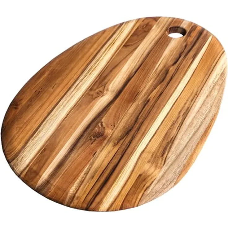 TeakHaus Teak Schneide- und Servierbrett oval mit Loch, 41x27x1.5 cm, antibakteriell, braun