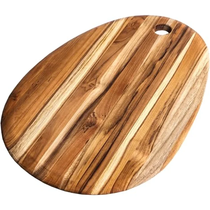 TeakHaus Teak Schneide- und Servierbrett oval mit Loch, 41x27x1.5 cm, antibakteriell, braun – Bild 1