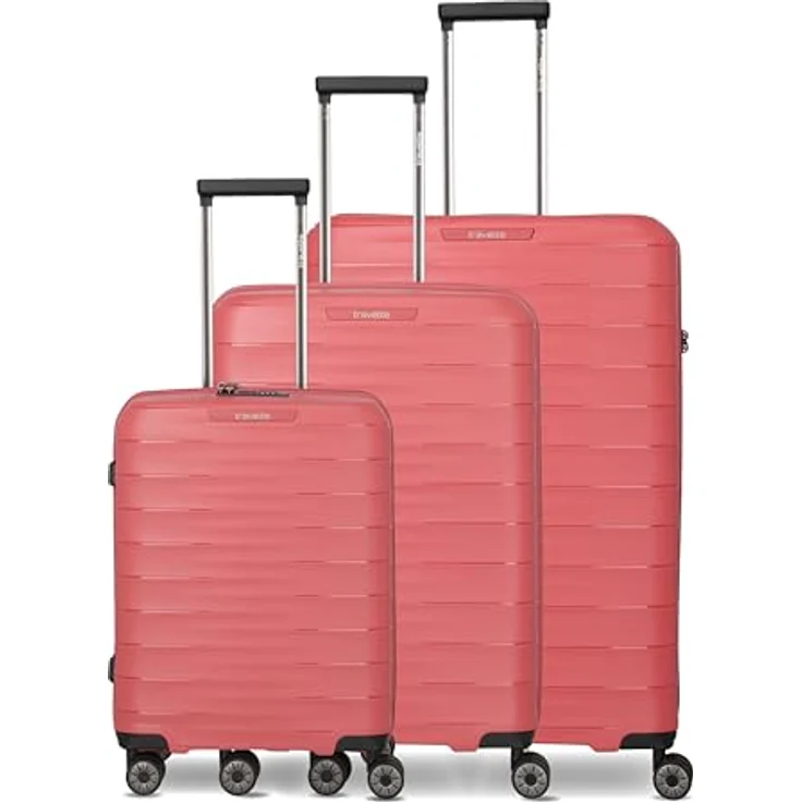 Travelite Koffer Set MOOBY 3-teilig S/M/L, kratzfeste Hartschale aus recyceltem Material, 55/66/77 cm, 4 Doppelrollen & TSA-Schlösser – Reisekoffer, Trolley, Handgepäck – Bild 1