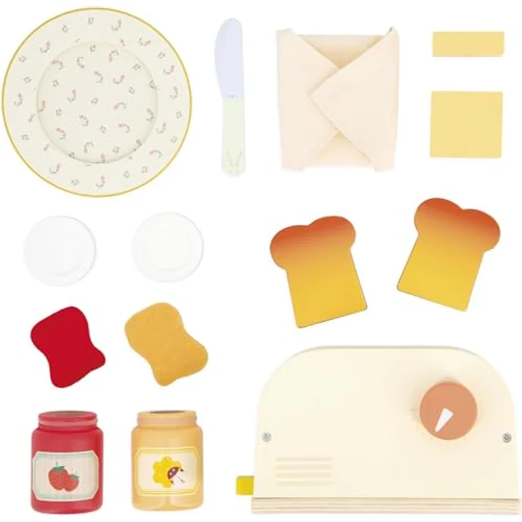 Janod Glänzendes Oma Toaster-Set, Rollenspielzeug aus Holz mit Toaster, Butter, Marmelade und Buttermesser, transparent – Bild 3