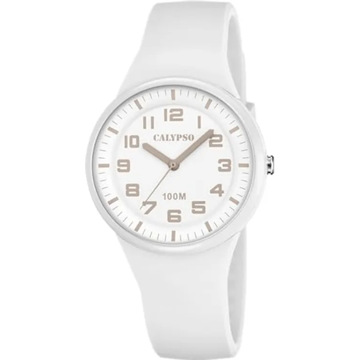 Calypso K5851/1 Damenuhr Analog, Weißes Kautschukarmband, Quarzwerk, Wasserdicht 10 ATM, Robustes Glas, Trendy Design