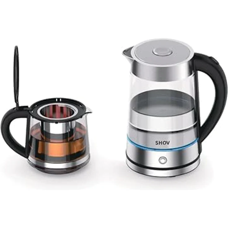 Shov Elektrischer Glasteekocher - Strix Controller, Trockenkochschutz, Wasserkocherfunktion, Warmhaltfunktion - 1,7 Liter / 0,8 Liter, Edelstahl – Bild 2