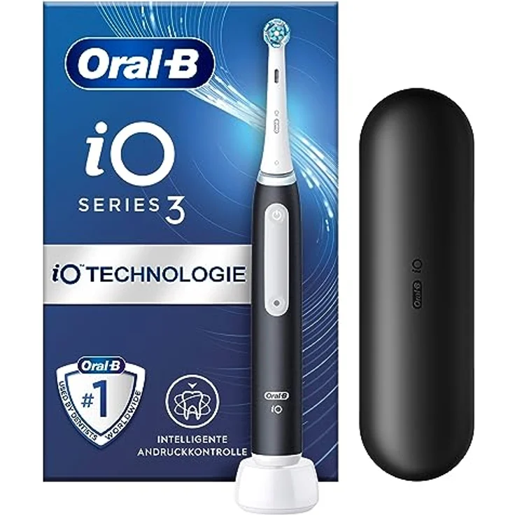 Oral-B iO Series 3N Elektrische Zahnbürste/Electric Toothbrush, 3 Putzmodi inkl. Sensitive Zahnpflegee, Drucksensor & Timer, Reiseetui, Designed by Braun, matt black – Bild 1