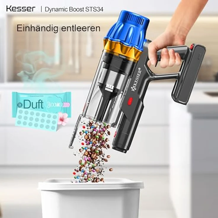 KESSER® Akku Staubsauger STS34, kabellos mit 70 Min. Laufzeit, 550W Motor, HEPA-Filter, LED Display, beutellos, Anti-Tangle-Bodenbürste für Hartböden und Teppich – Bild 4