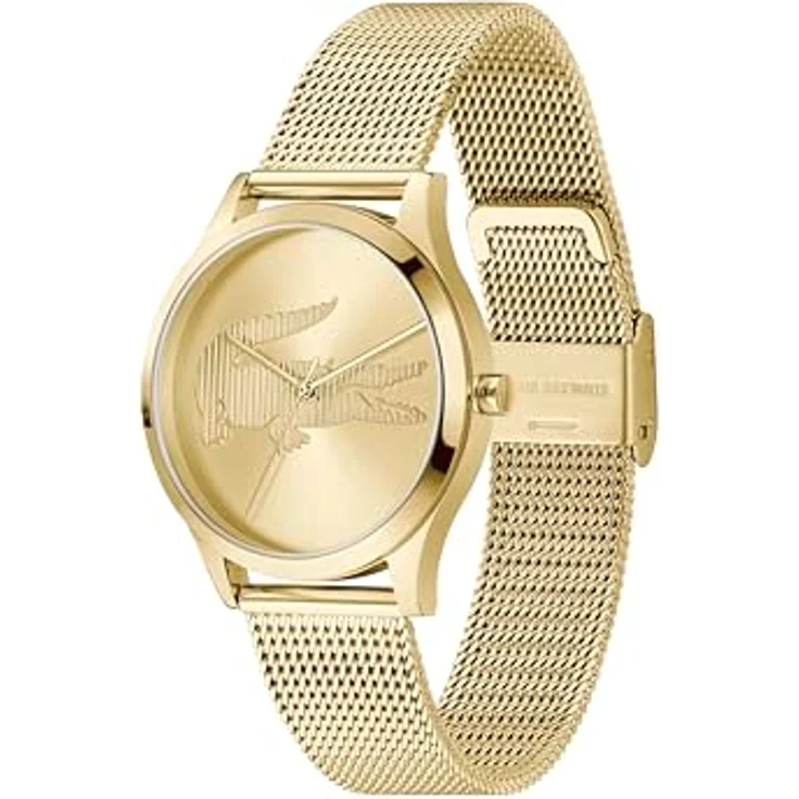 Lacoste Crocodile Damen Uhr, 36 mm, Drei-Zeiger-Quarzwerk mit goldfarbenem Edelstahl-Mesh-Armband, wasserdicht bis 5 ATM, Modell 2001416 – Bild 2