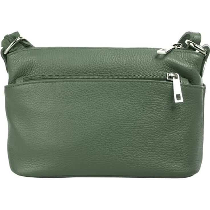 Cluty Umhängetasche, echt Leder, Made in Italy, 15 cm x 27 cm, klassisches Design, mit Reißverschlussfächern – Bild 4