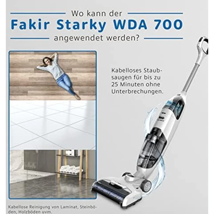 Fakir Starky WDA 700 Wet & Dry Wet&Dry, Akkusauger mit Wischfunktion, Weiß, 120 W – Bild 2