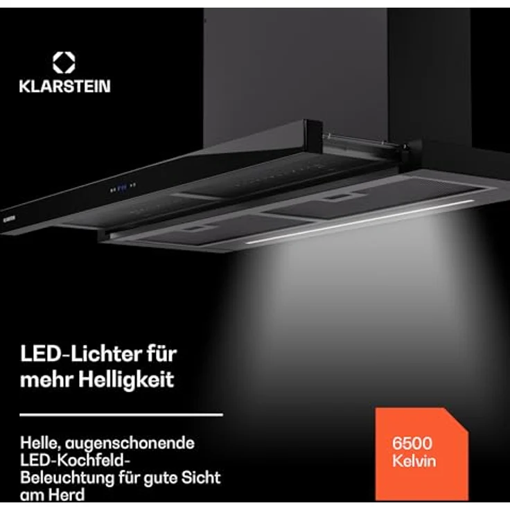 Klarstein Dunstabzugshaube 90cm, Abluft-Dunstabzugshaube mit spülmaschinenfestem Aluminium-Filter, 640m³/h Luftstrom, LED-Beleuchtung & Touch-Bedienfeld – Bild 3