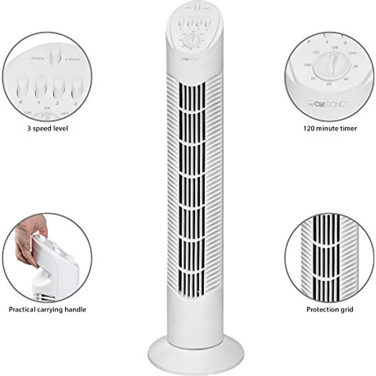 Clatronic T-VL 3546 Tower-Ventilator 75° oszillierend, 3 Geschwindigkeitsstufen, 120 Minuten-Timer – Bild 3
