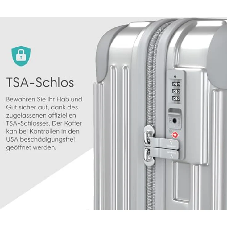 Voyagoux Hartschalenkoffer 116L, Groß mit TSA-Schloss, ABS, 4x 360° Rollen, Silber, 76x48x30cm – Bild 2