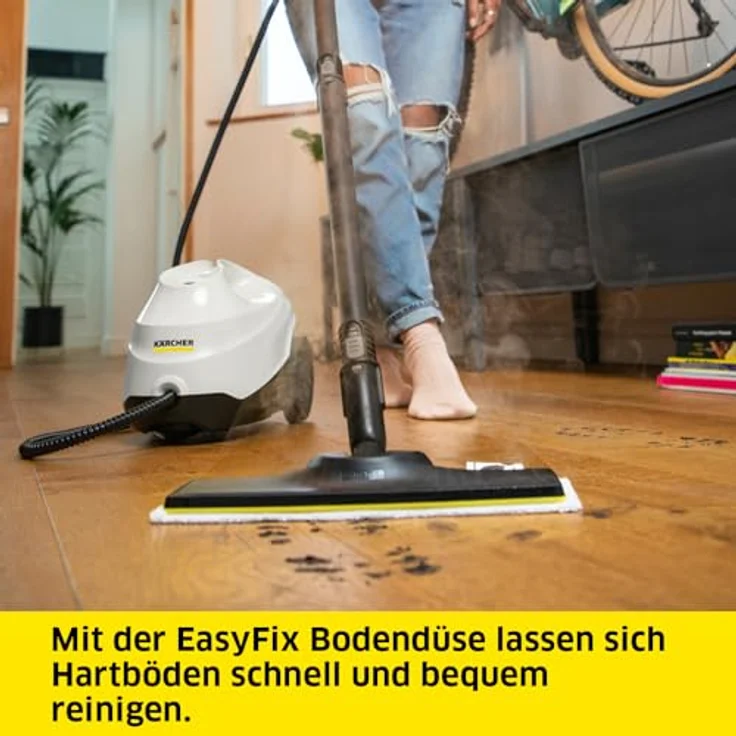 Kärcher Dampfreiniger SC 3 EasyFix, Dampfdruck: max. 3,5 bar, Aufheizzeit: 30 s, Leistung: 1.900 W, Flächenleistung: 75 m², Tank: 1 l, mit Entkalkungskartusche, Bodenreinigungsset und Düsen, Weiss – Bild 5