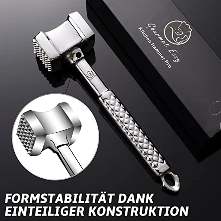 Fleischklopfer Edelstahl spülmaschinenfest - Original Design - Doppelseitiger Schnitzelklopfer ideal für Schnitzel, Koteletts, Steaks - Fleischhammer mit 5 Jahre Garantie - Preisvergleich – Bild 3