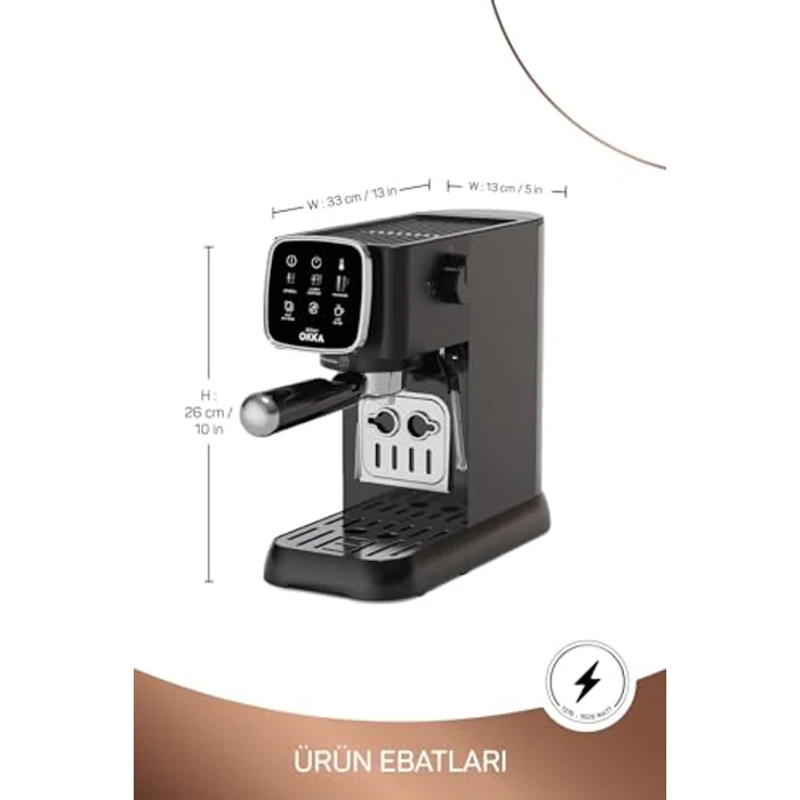 Arzum Okka OK0034-0500 Espressomaschine mit Siebträger Chrom mit Milchaufschäumdüse, Touchscreen, 15 bar Pumpendruck – Bild 3