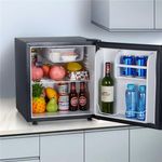 FOHERE Minikühlschrank 46L, Table Top Kühlschrank mit Kühl- und Gefrierfunktion, 46.9 cm hoch, umkehrbarer Türanschlag, 7-stufige Temperaturregelung