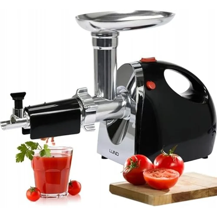 Lund 5-in-1 Fleischwolf, Gemüseschneider, Saftpresse, Wurstfüller 550 W mit Edelstahlklingen, schwarz – Bild 3