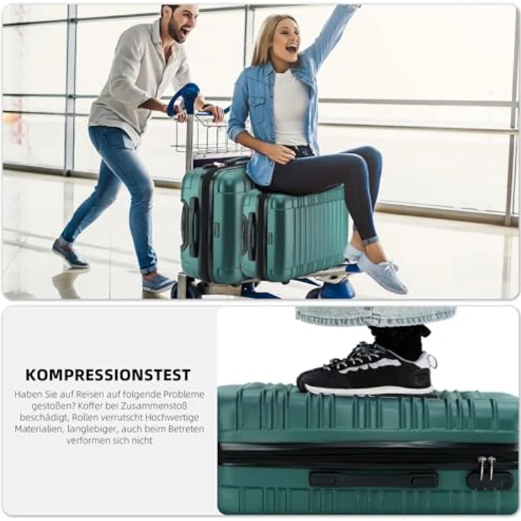 BEIBYE Hartschalen Koffer Trolley Kofferset, 3-teilig (Dunkelgrün) mit Zwillingsrollen, integriertes Zahlenschloss und erweiterbarem Stauraum – Bild 5