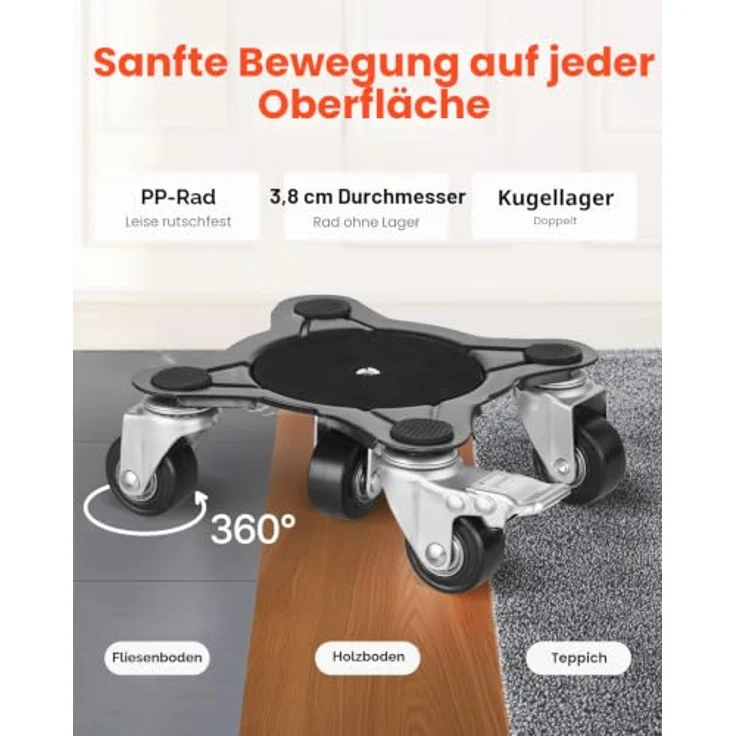 VEVOR Möbelwagen, Möbeltransporter mit 200 kg Tragkraft, 360° drehbaren Rädern und Karbonstahlplatte für leichte Handhabung von Haushaltsgeräten – Bild 4