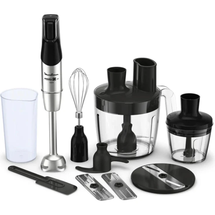 Moulinex DD95JD10 Staafmixer, 1200 Watt Pürierstab mit Edelstahl-Schaft, inkl. Zerkleinerungsschüssel und Schneebesen, Schwarz