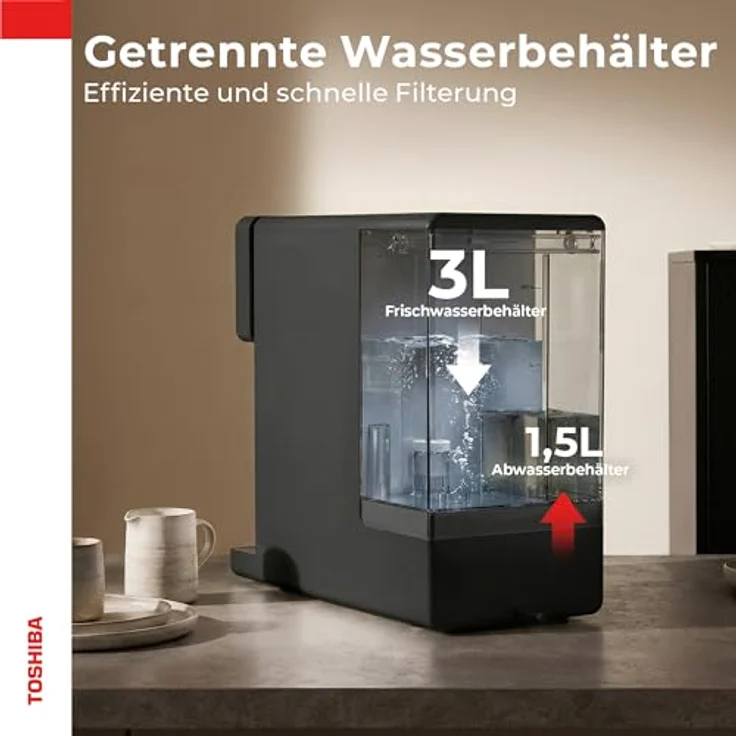Toshiba Auftisch Osmoseanlage, Wasserfilter für Trinkwasser mit 5-in-1 Filter, UV-Sterilisation, heißem Wasser, NSF-zertifiziert, grau – Bild 9
