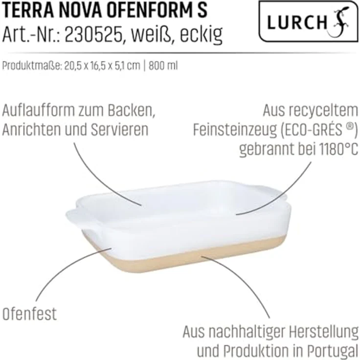 Lurch Terra Nova Ofenform S, Keramik 24,6x16,5x5,1 cm, weiß/creme, temperaturbeständig bis 250°C, geeignet für Ofen und Mikrowelle, leicht zu reinigen – Bild 3