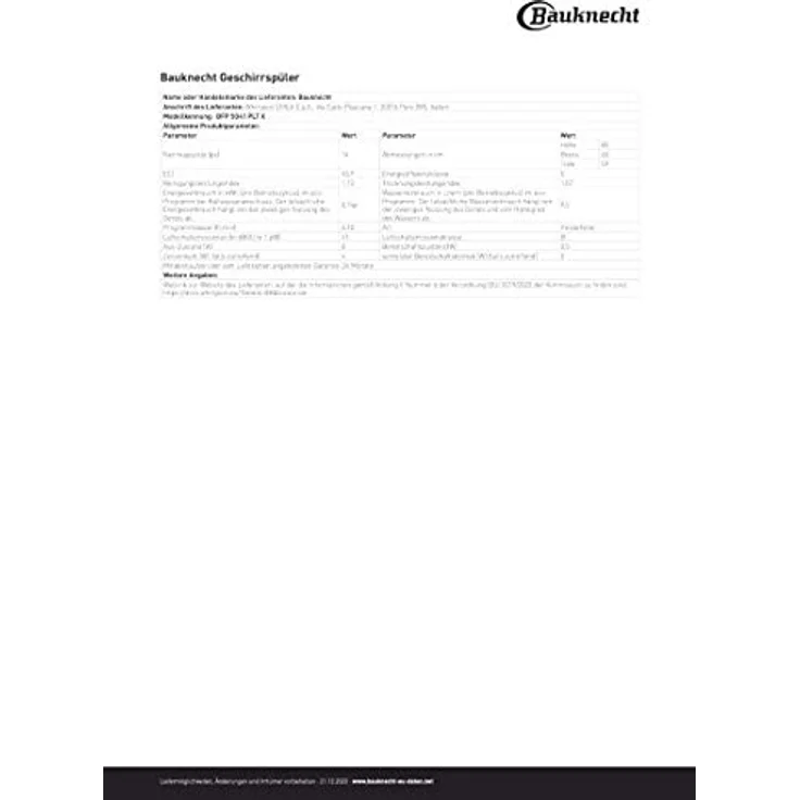 Bauknecht BFP 5O41 PLT X, Geschirrspüler, C, Geräuschemissionsklasse B, Geräuschemissionen 41 Dezibel – Bild 19