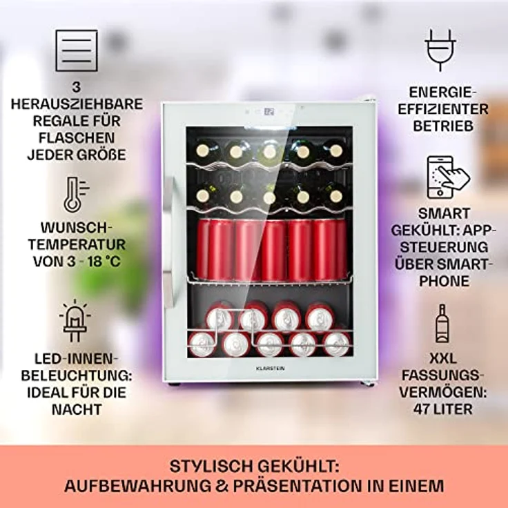 Klarstein Kühlschrank HEA-Coachella 60-wh - 60 Liter, WiFi-Funktion, Balanced Light Concept, Glastür
 – Bild 3