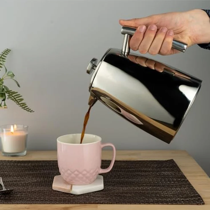 Café Stål Belmont Doppelwandiger Kaffeebereiter aus hochwertigem 18-10 Edelstahl ? 16 Mokktassen, 2L, Hochglanzpolitur, Tamper – Bild 6
