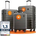 Travely Premium Koffer Set: 28", 24" & Handgepäck Koffer, Polycarbonat, mehr als 250L Volumen, robuste Rollen & TSA Schloss, Schwarz