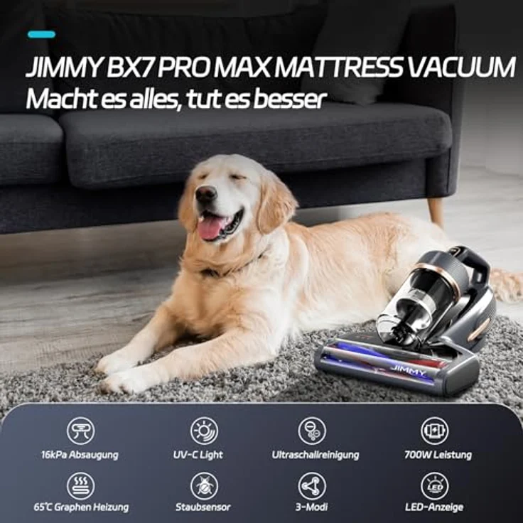 Jimmy Handstaubsauger BX7 Pro Max 16000Pa, Graphen-Heizung, UV-Sterilisation, 6-stufiges Filtersystem, grau/schwarz – Bild 2