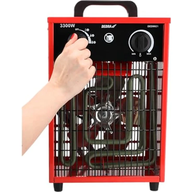 Dedra Elektro-Lufterhitzer DED9921, 3,3 kW Heizgerät mit Thermostat, drei Betriebsarten, einstellbare Temperaturregelung, Metallgehäuse für Räume bis ~35 m² – Bild 5