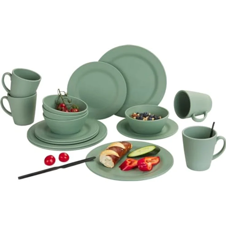 BERGER Kynne Geschirrsets aus Kunststoff 16-tlg | Leicht und Unzerbrechlich Camping Geschirr Set, Teller, Schüsseln, Tassen, Tafel-Service für 4 Person – Wiederverwendbar – Bild 2