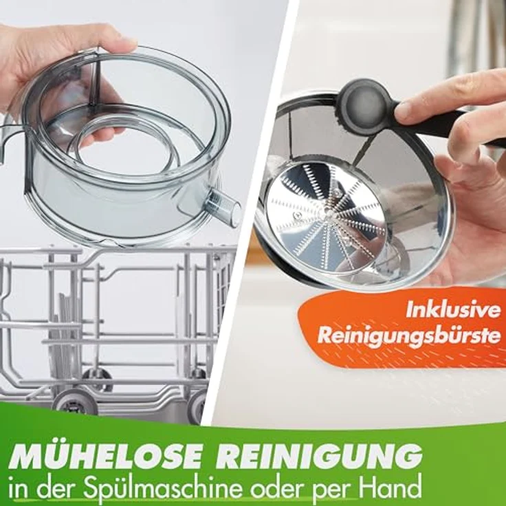 Nutrilovers QUICK-JUICER MAX, Zentrifugal-Entsafter mit 800 W, XXL-Einwurf, Edelstahlgehäuse, inklusive Reinigungsbürste und Rezeptbuch – Bild 9